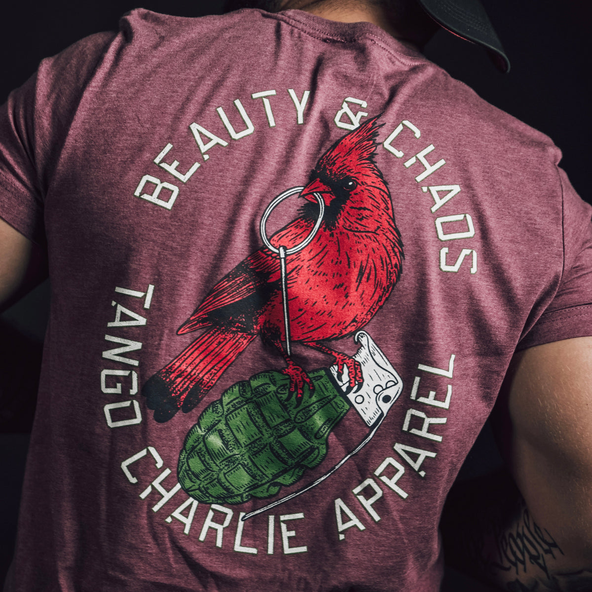 "Beauty and Chaos 2.0" - Maroon Tee Shirts military apparel sticker patch aviation funny custom usmc navy best military aviation apparel patches and motto gym workout garage flags t-shirt mens