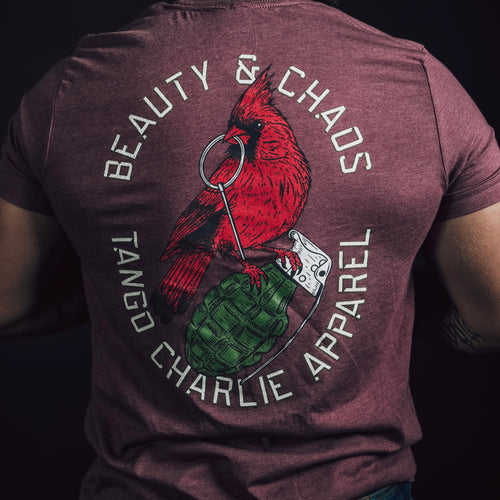 "Beauty and Chaos 2.0" - Maroon Tee Shirts military apparel sticker patch aviation funny custom usmc navy best military aviation apparel patches and motto gym workout garage flags t-shirt mens
