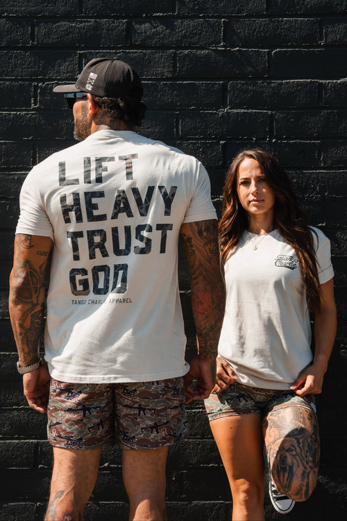 Lift Heavy. Trust God. - Tee Shirts military apparel sticker patch aviation funny custom usmc navy best military aviation apparel patches and motto gym workout garage flags t-shirt mens