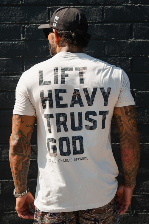 Lift Heavy. Trust God. - Tee Shirts military apparel sticker patch aviation funny custom usmc navy best military aviation apparel patches and motto gym workout garage flags t-shirt mens