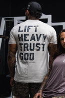 Lift Heavy. Trust God. - Tee Shirts military apparel sticker patch aviation funny custom usmc navy best military aviation apparel patches and motto gym workout garage flags t-shirt mens