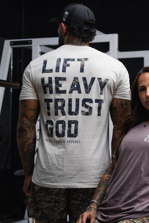 Lift Heavy. Trust God. - Tee Shirts military apparel sticker patch aviation funny custom usmc navy best military aviation apparel patches and motto gym workout garage flags t-shirt mens