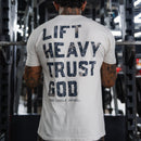 Lift Heavy. Trust God. - Tee Shirts military apparel sticker patch aviation funny custom usmc navy best military aviation apparel patches and motto gym workout garage flags t-shirt mens