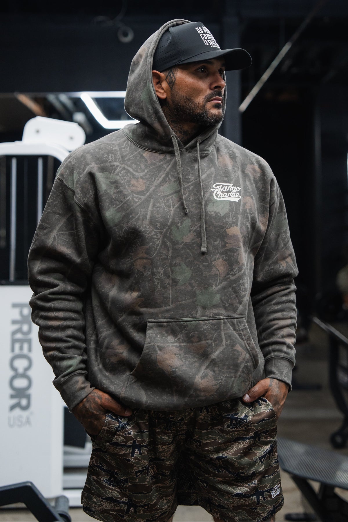 Lift Heavy. Trust God. - Premium Darkwood Camo Hoodie Hoodies military apparel sticker patch aviation funny custom usmc navy best military aviation apparel patches and motto gym workout garage flags t-shirt mens