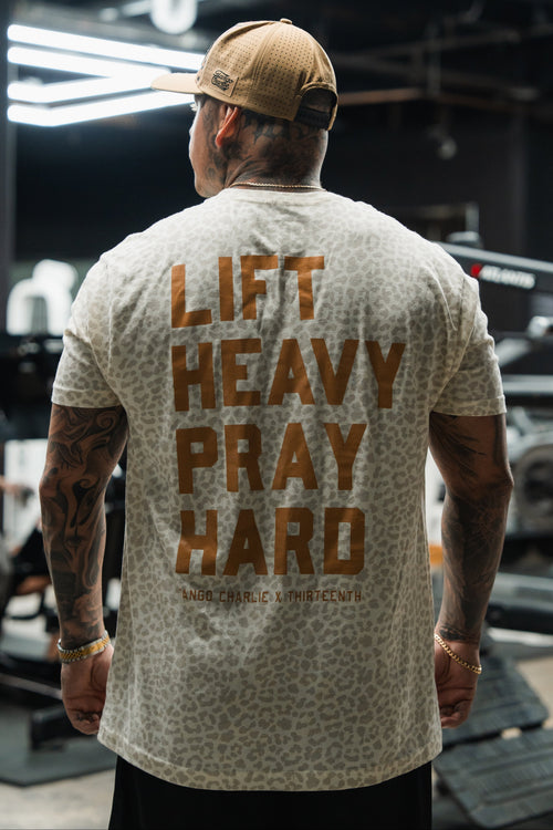Lift Heavy. Pray Hard. Cream Leopard - Tee