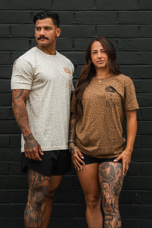 Lift Heavy. Pray Hard. Cream Leopard - Tee
