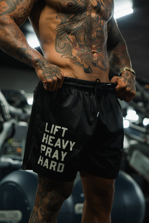 Men's Mesh Lifestyle Shorts | 5.5"- Lift Heavy Pray Hard Black