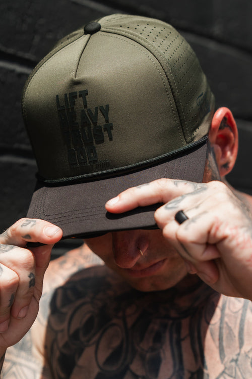 Lift Heavy. Trust God. Hydro - OD Green Snapback Hat