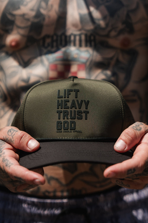 Lift Heavy. Trust God. Hydro - OD Green Snapback Hat