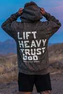 Lift Heavy. Trust God. - Premium Darkwood Camo Hoodie